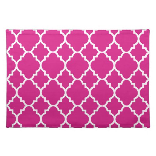 Hot Pink White Quatrefoil Moroccan Pattern Placemat