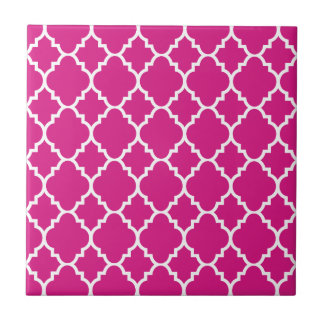 Hot Pink White Quatrefoil Moroccan Pattern Tile