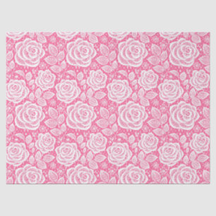Hot Pink White Rose Lace Gift Wrap Tissue Paper
