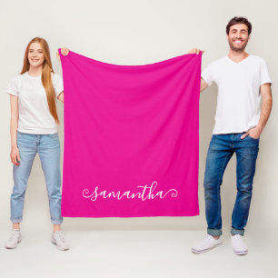 Hot Pink White Short Curly Swash Signature Name Fleece Blanket