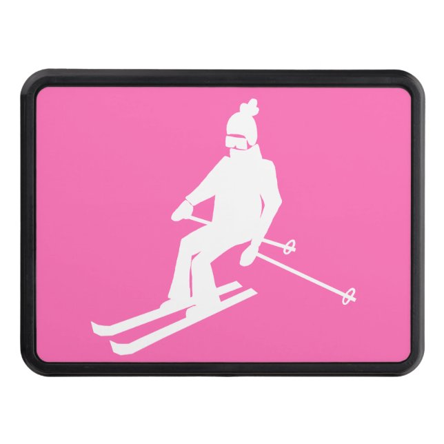  Hot Pink White Silhouette Skier Skiing Ski Hitch Cover (Front)