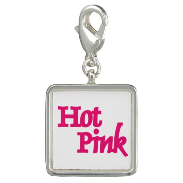 Hot Pink white silver square charm (Front)