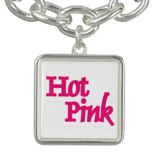 Hot Pink white silver square charm bracelet