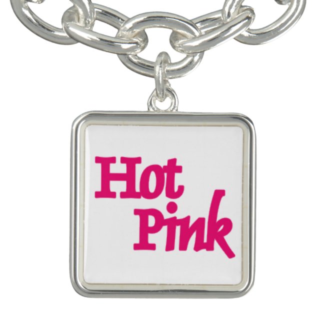 Hot Pink white silver square charm bracelet (Design)