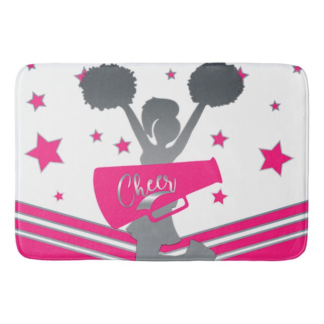 Hot Pink White Silver Stars Cheer Cheer-leading Bathroom Mat (Front)
