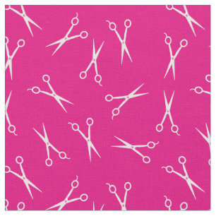 Hot Pink White Simple Scissor Pattern Fabric