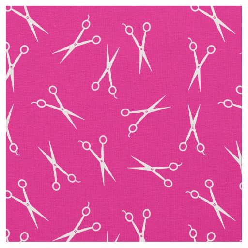 Hot Pink White Simple Scissor Pattern Fabric
