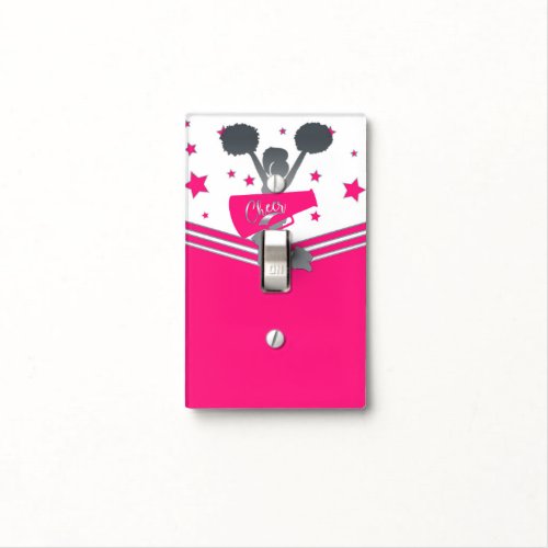 Hot Pink  White Stars Cheer Cheer_leading Girls Light Switch Cover