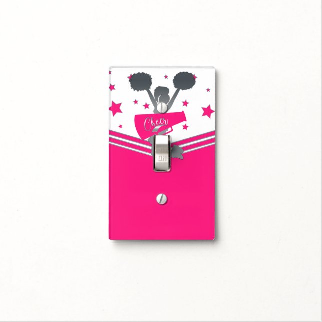 Hot Pink & White Stars Cheer Cheer-leading Girls Light Switch Cover (In Situ)