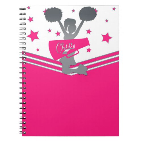 Hot Pink  White Stars Cheer Cheer_leading Notebook