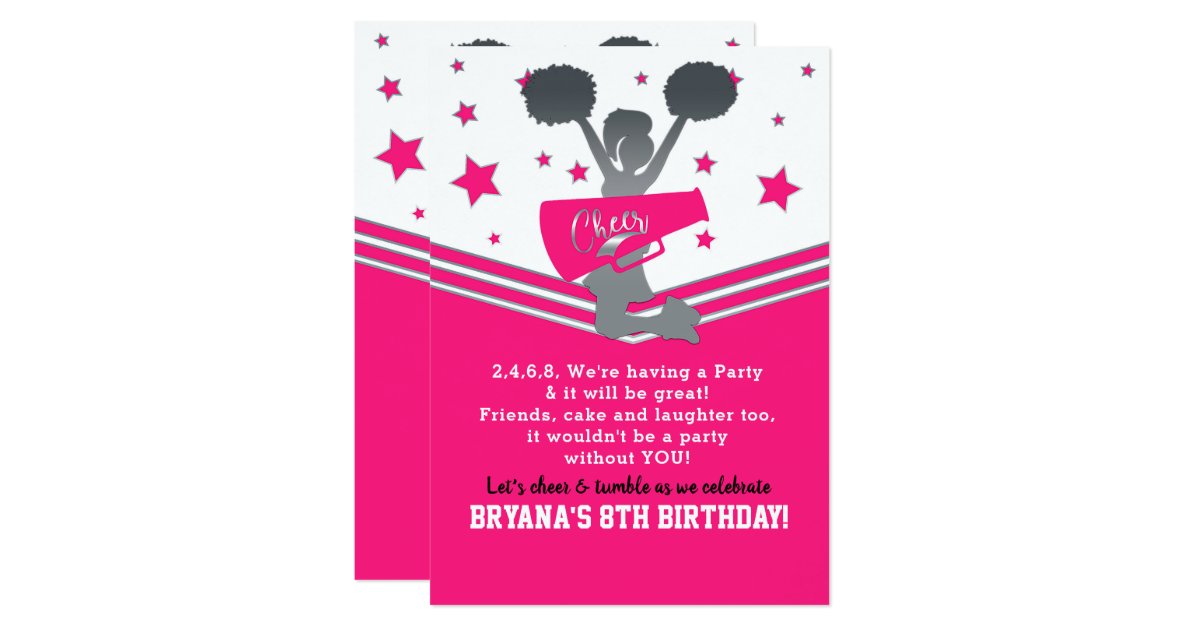Hot Pink & White Stars Cheer Cheerleading Party Invitation