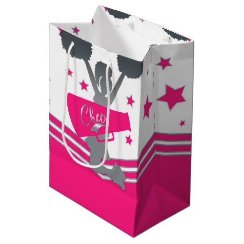 Hot Pink  White Stars Cheer Cheer_leading Party Medium Gift Bag