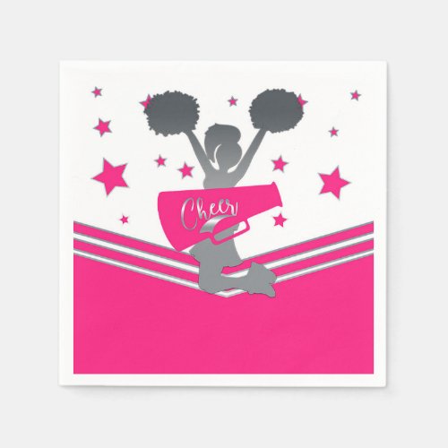 Hot Pink  White Stars Cheer Cheer_leading Party Napkins