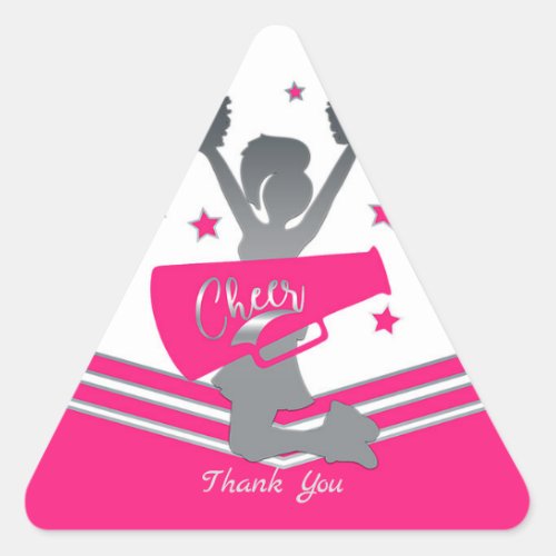 Hot Pink  White Stars Cheer Cheer_leading Party Triangle Sticker