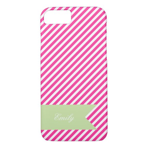 Hot Pink  White Stripe Monogram iPhone 7 Case