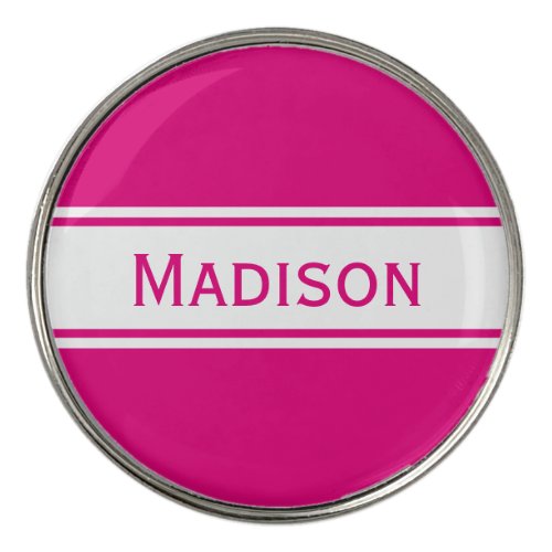 Hot Pink White Stripes Modern Name Golf Ball Marker