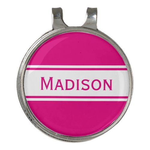 Hot Pink White Stripes Modern Name Golf Hat Clip