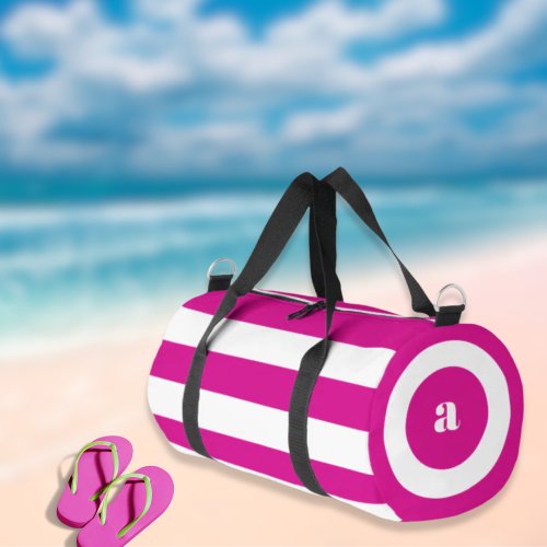 Hot Pink White Stripes Monogram Duffle Bag
