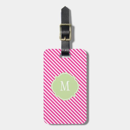 Hot Pink  White Stripes Monogram Luggage Tag