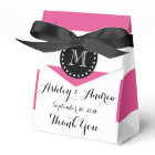 Hot Pink White Stripes Pattern, Black Monogram