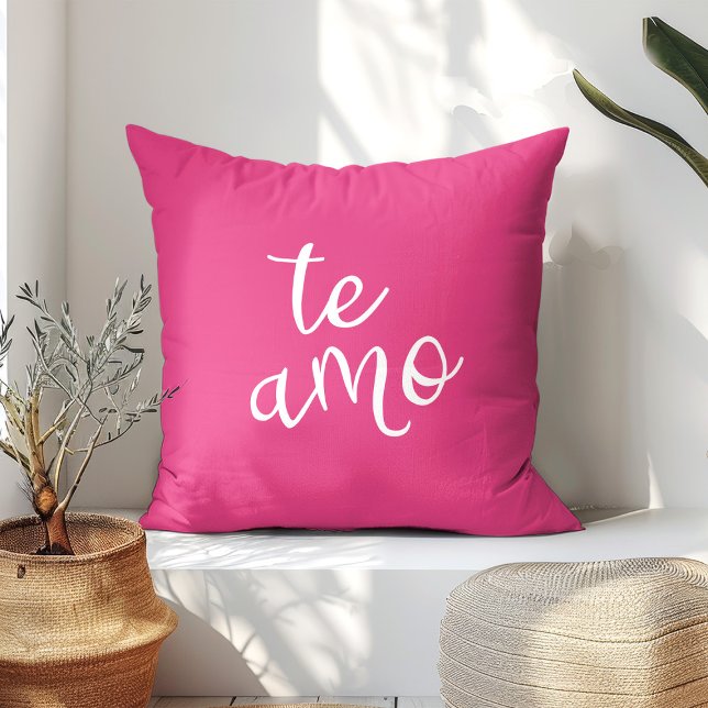 Hot Pink White Te Amo Throw Pillow (Creator Uploaded)