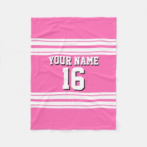 Hot Pink White Team Jersey Custom Number Name Fleece Blanket