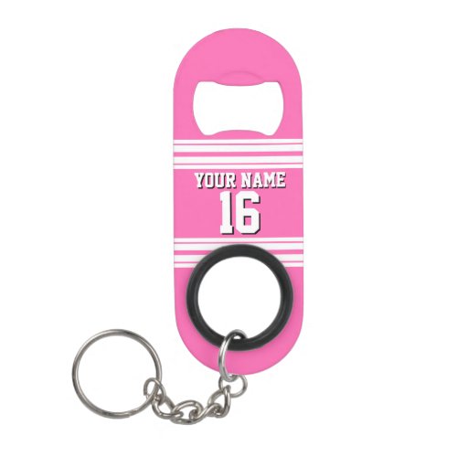 Hot Pink White Team Jersey Custom Number Name Keychain Bottle Opener