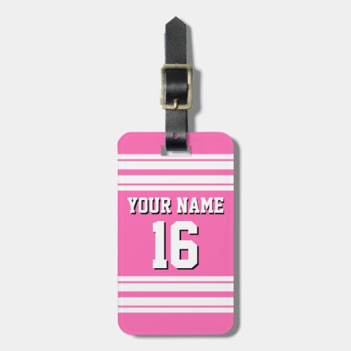 Hot Pink White Team Jersey Custom Number Name Luggage Tag