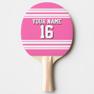 Hot Pink White Team Jersey Custom Number Name Ping-Pong Paddle