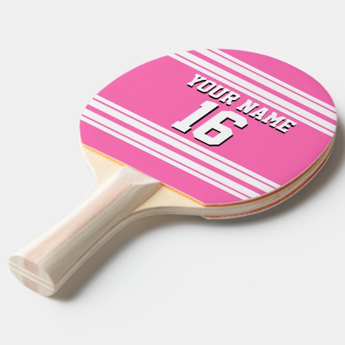 Hot Pink White Team Jersey Custom Number Name Ping Pong Paddle