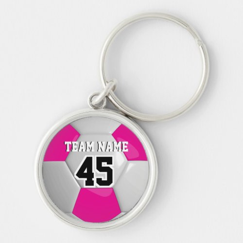 Hot Pink  White Team Soccer Ball Keychain