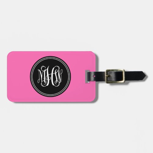 Hot Pink White Vine Script Monogram DIY BG Luggage Tag