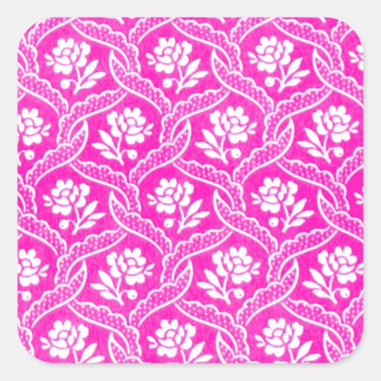 Hot Pink White Vintage Fl Wallpaper Square Sticker Zazzle