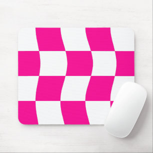 Hot Pink White Wavy Checkerboard Pattern  Mouse Pad