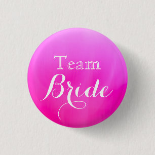 Hot Pink White Wedding Team Bride Pinback Button