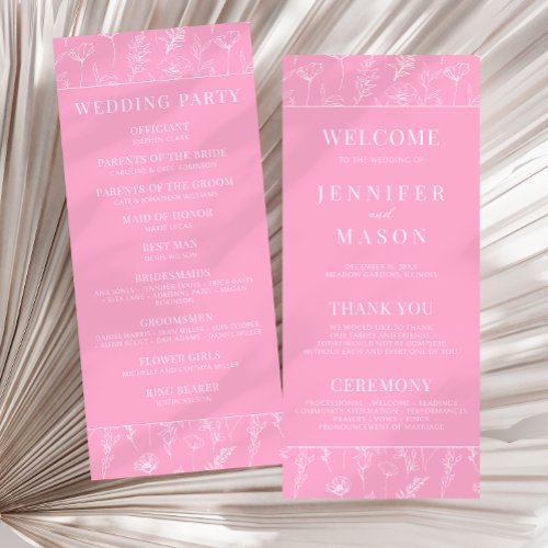 Hot pink white wildflower blooms wedding program