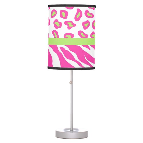 Hot Pink White Zebra Leopard Skin Custom Decor Table Lamp