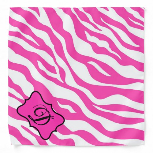 Hot Pink White zebra Leopard Skin Monogram Initial Bandana