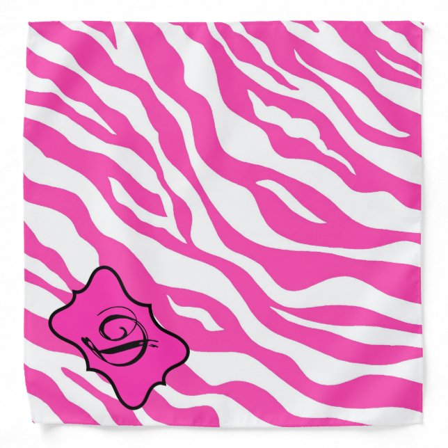 Hot Pink White zebra Leopard Skin Monogram Initial Bandana (Front)
