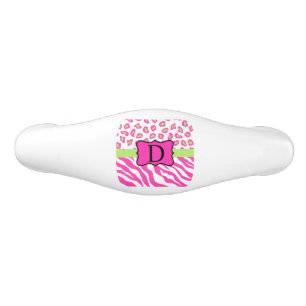 Hot Pink White zebra Leopard Skin Monogram Initial Ceramic Drawer Pull