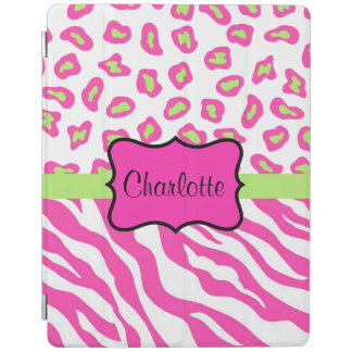 Hot Pink White Zebra Leopard Skin Name Personalize iPad Smart Cover