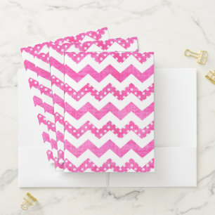 HOT PINK & WHITE ZIG ZAG CHEVRON STRIPES POCKET FOLDER