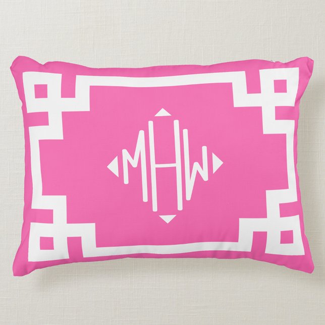 Hot Pink Wht Greek Key #2 Diamond Monogram DIY BG Accent Pillow (Creator Uploaded)