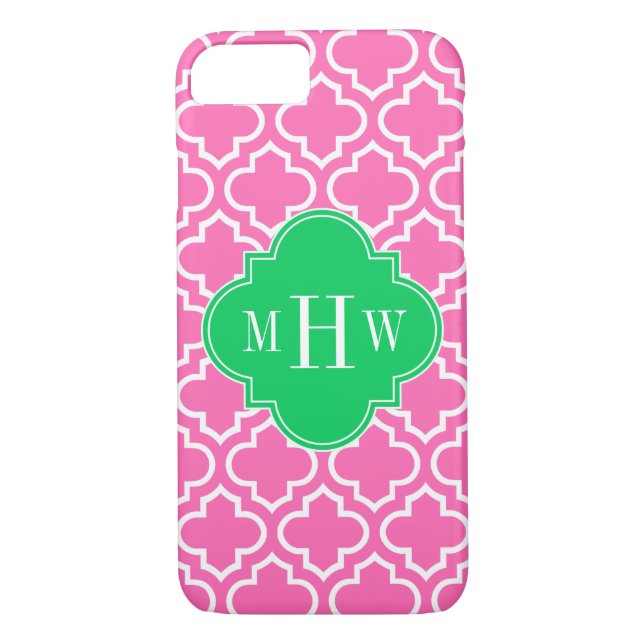 Hot Pink Wht Moroccan #6 Emerald Green 3I Monogram Case-Mate iPhone Case (Back)