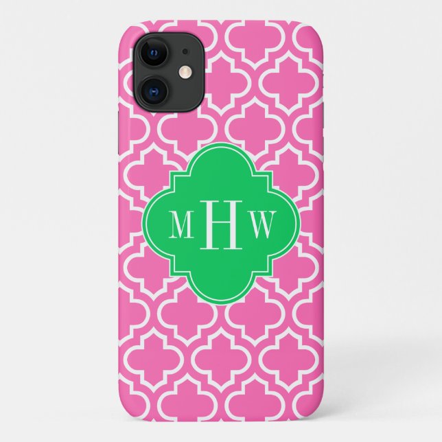 Hot Pink Wht Moroccan #6 Emerald Green 3I Monogram Case-Mate iPhone Case (Back)