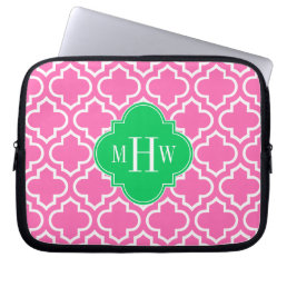 Hot Pink Wht Moroccan #6 Emerald Green 3I Monogram Laptop Sleeve