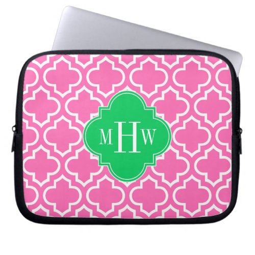 Hot Pink Wht Moroccan 6 Emerald Green 3I Monogram Laptop Sleeve