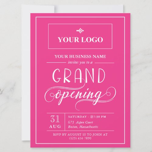 Hot Pink Wide Logo Grand Opening  Invitation