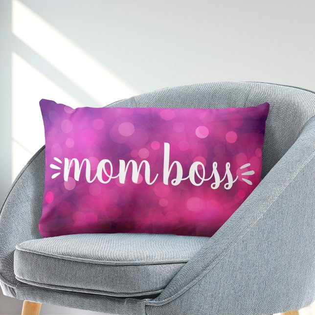 Hot Pink Wife Mom Boss Babe Fun Script Bold Simple Lumbar Pillow (Creator Uploaded)