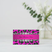 Hot Pink Wild Animal Black Jewel Look Image Business Card (Standing Front)